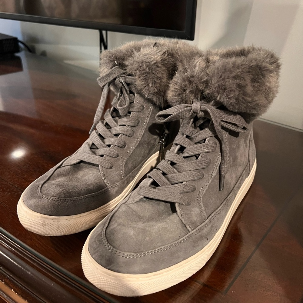 Gianni Bini Women's Lainden Suede Faux Fur Trim Sneakers, Size 7.5